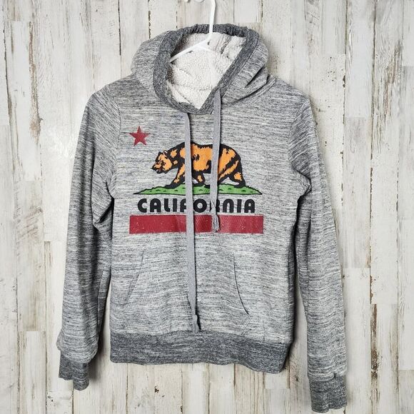 California Graphic Sherpa Lined Hoodie Gray Size Medium - Picture 1 of 10